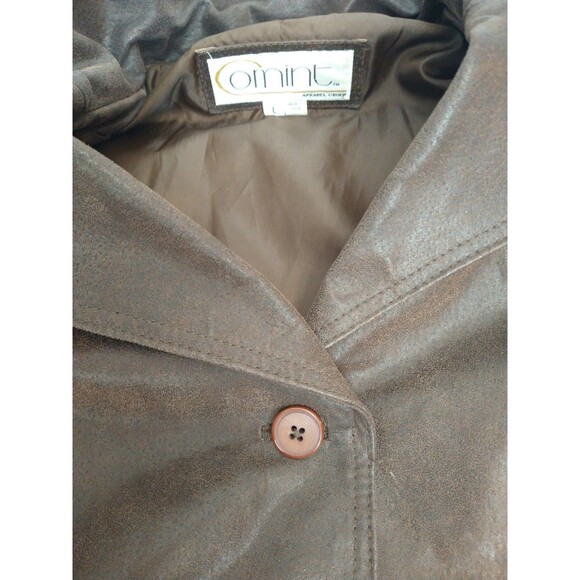 Comint Leather Button Up Jacket Coat Size L Chocolate Brown Pockets Classic - Picture 14 of 15